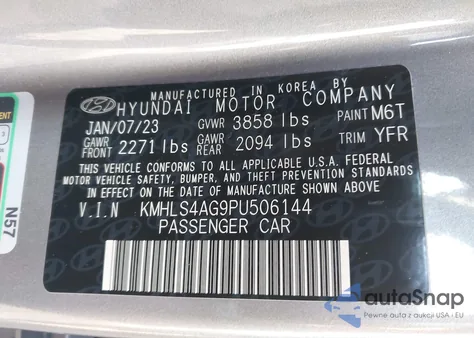 2023 Hyundai Elantra Sel z USA, uszkodzony, nr VIN KMHLS4AG9PU506144